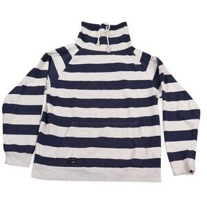 Ocean Current Sweatshirt Mens‎ Large Blue Stripes Funnel Neck Drawstrings Surf
